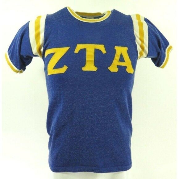 Unbranded Other - Vintage 50s ZTA Zeta Tau Alpha Jersey TShirt S Blue Sorority Fraternity Applique
